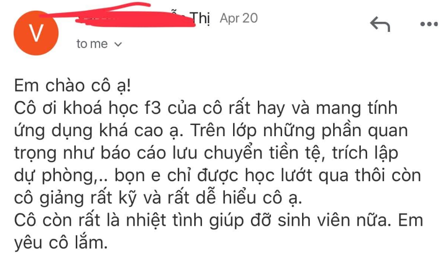 Cảm nhận của Học viên qua Email (chị Thị) – ảnh chụp gốc