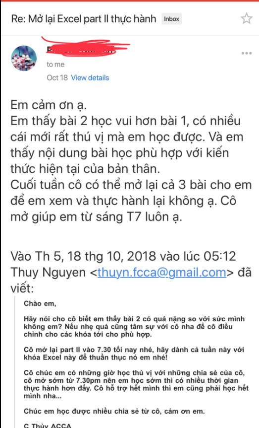 Cảm nhận của Học viên Excel Part II – ảnh chụp gốc